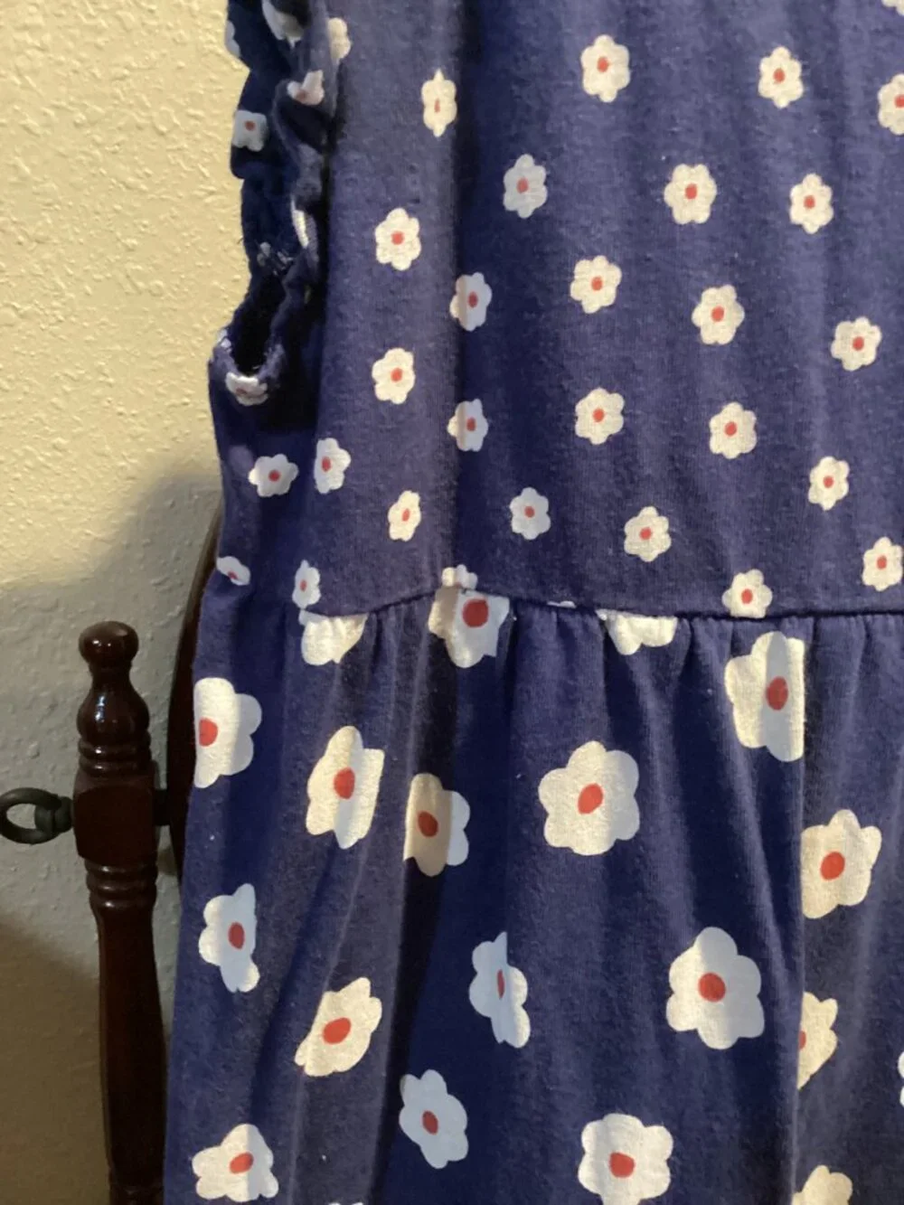 Girls Navy Blue Floral Tiered Sleeveless Dress with Ruffle Trim